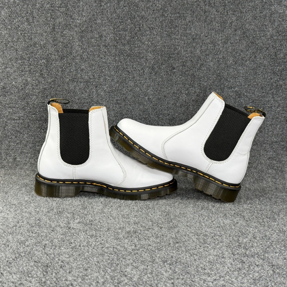 Dr. Martens 2976 Chelsea Boots Women's 9 White Smooth Leather Yellow Stitch Pull - Picture 7 of 13